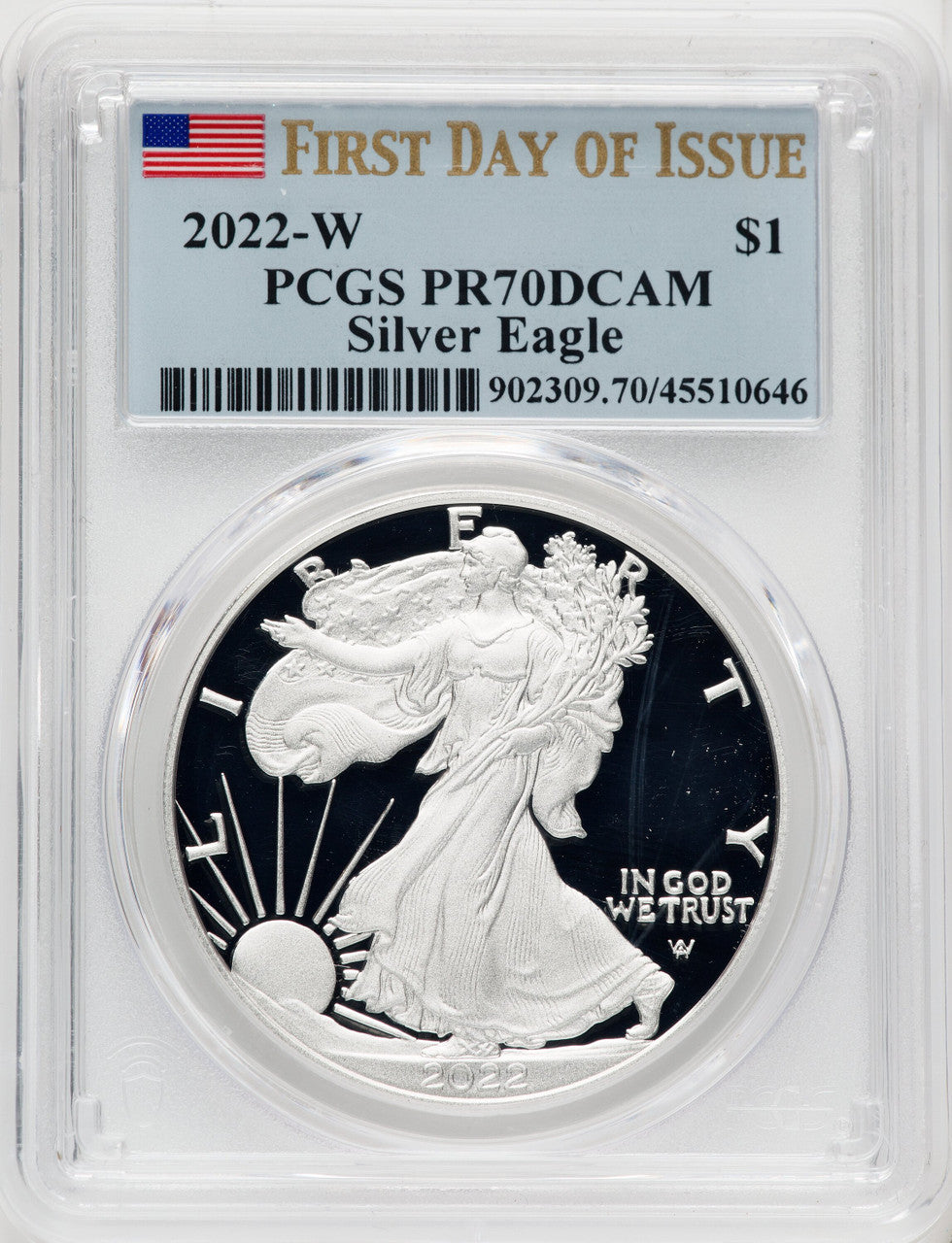 2022-W S$1 Silver Eagle FDI PRDC PCGS PR70