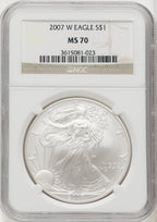 2007-W S$1 Silver Eagle Burnished Brown Label NGC MS70