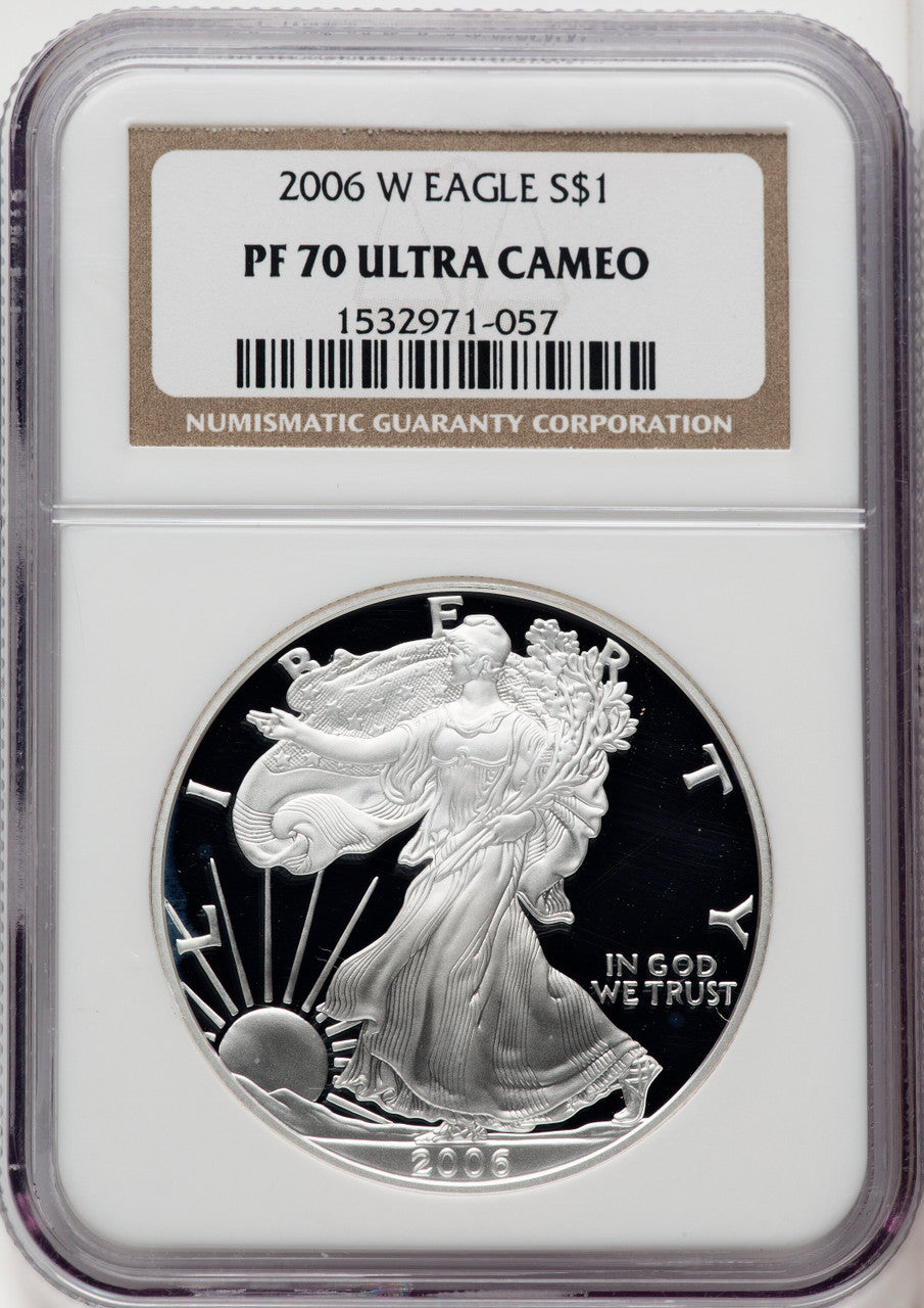 2006-W S$1 Silver Eagle Brown Label NGC PF70