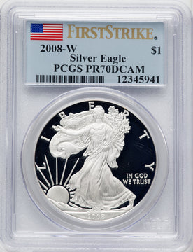 2008-W S$1 Silver Eagle First Strike FS Flag PCGS PR70