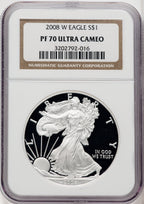 2008-W S$1 Silver Eagle Brown Label NGC PF70