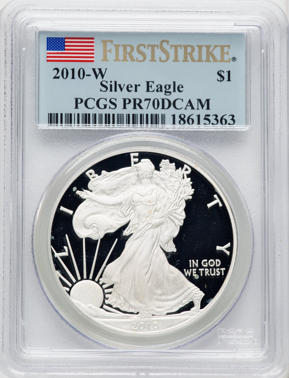 2010-W S$1 Silver Eagle First Strike FS Flag PCGS PR70