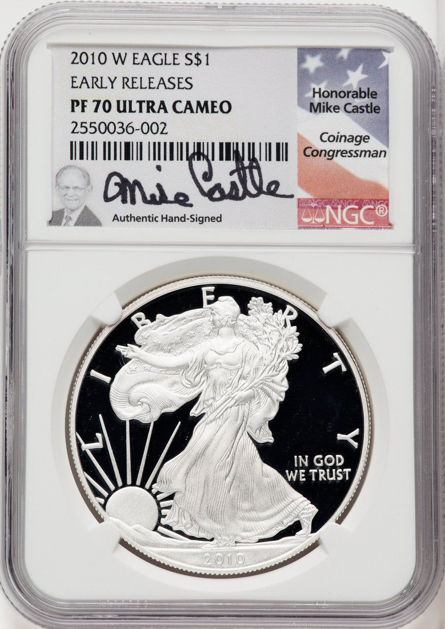 2010-W S$1 Silver Eagle First Strike Mike Castle NGC PF70