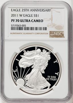 2011-W S$1 Silver Eagle Brown Label NGC PF70