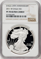 2011-W S$1 Silver Eagle Brown Label NGC PF70