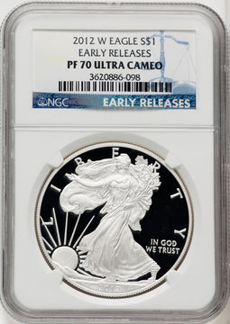 2012-W S$1 Silver Eagle First Strike ER Blue NGC PF70