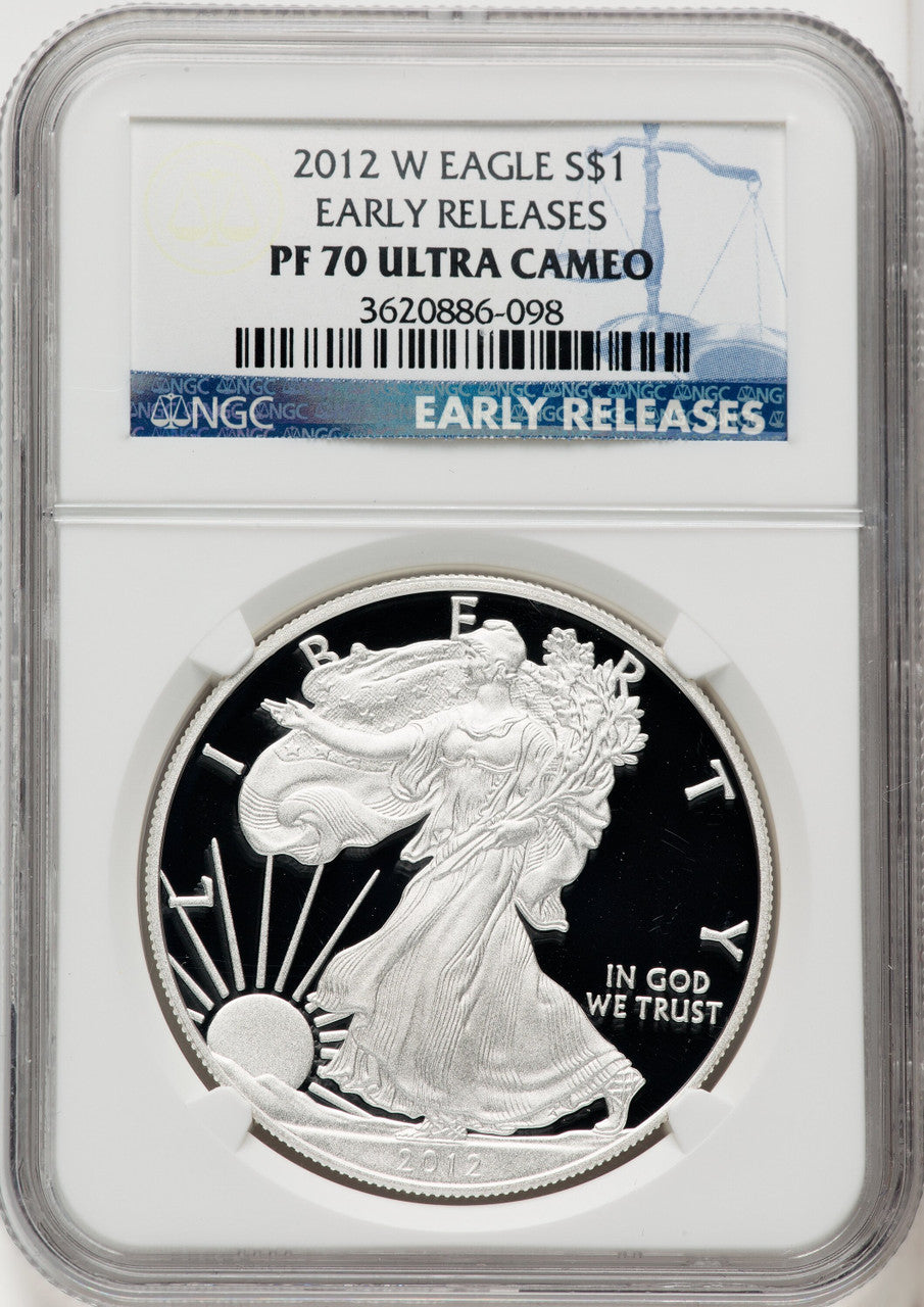 2012-W S$1 Silver Eagle First Strike ER Blue NGC PF70