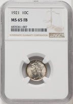 1921 10C FB Mercury Dime NGC MS65
