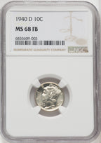 1940-D 10C FB Mercury Dime NGC MS68 (767542004)