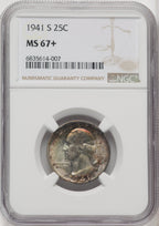 1941-S 25C Washington Quarter NGC MS67+