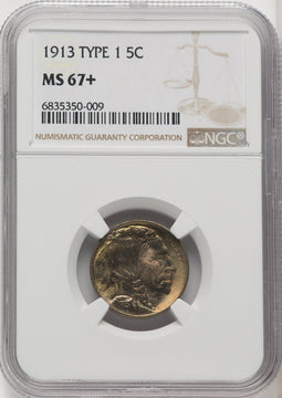 1913 Type One 5C Buffalo Nickel NGC MS67+