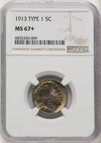 1913 Type One 5C Buffalo Nickel NGC MS67+