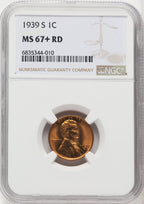 1939-S 1C RD Lincoln Cent NGC MS67+