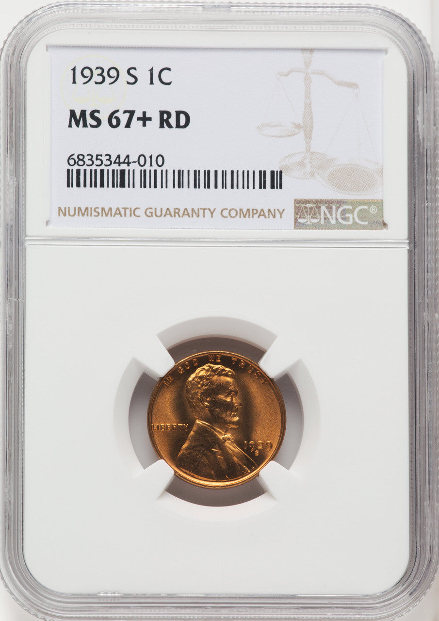 1939-S 1C RD Lincoln Cent NGC MS67+