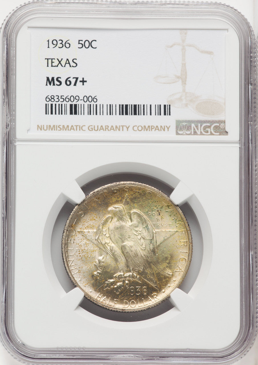 1936 50C Texas Commemorative Silver NGC MS67+
