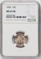 1929 10C FB Mercury Dime NGC MS67