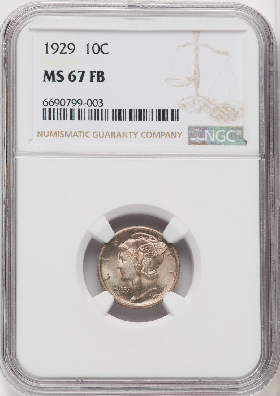 1929 10C FB Mercury Dime NGC MS67