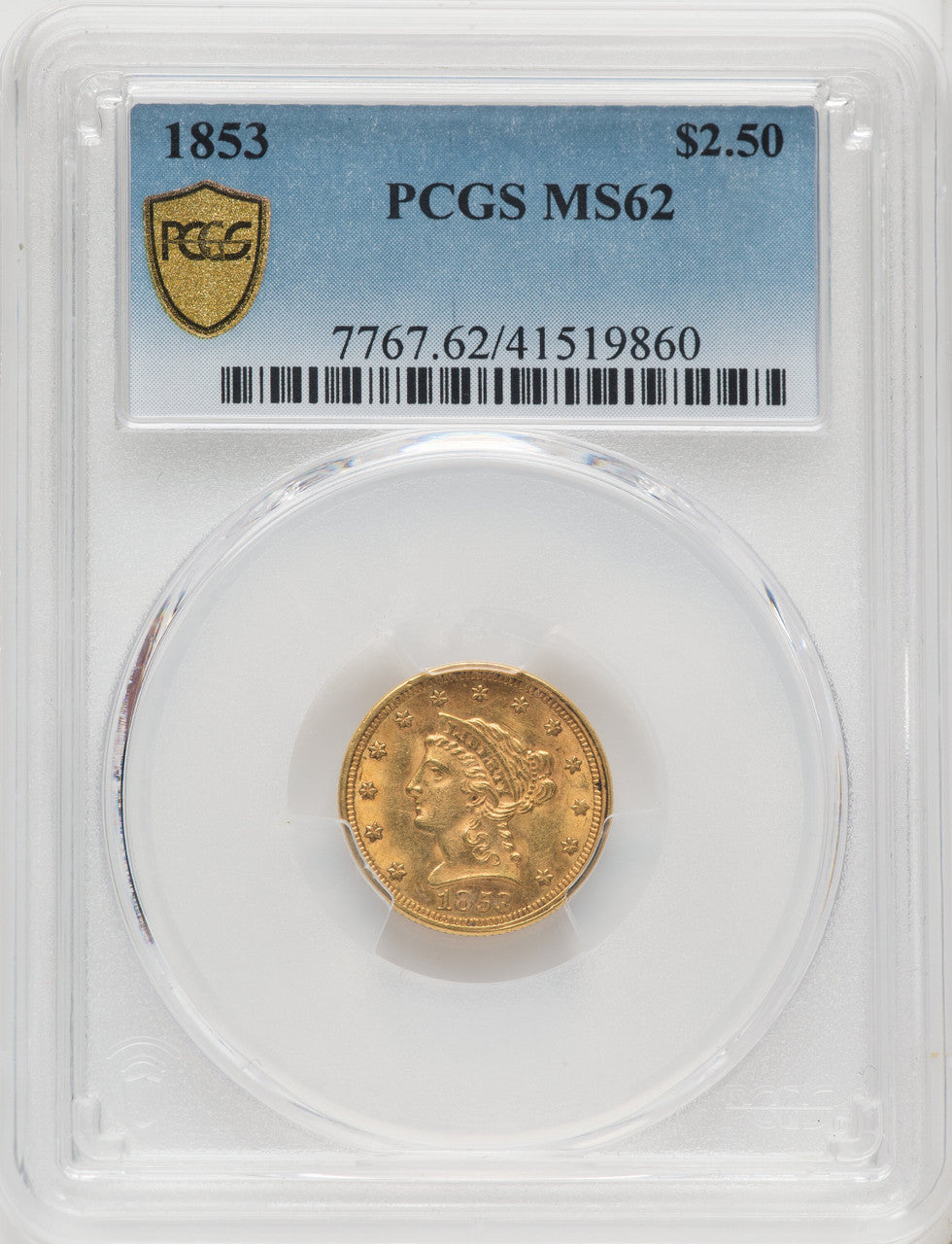 1853 $2.50 Liberty Quarter Eagle PCGS MS62