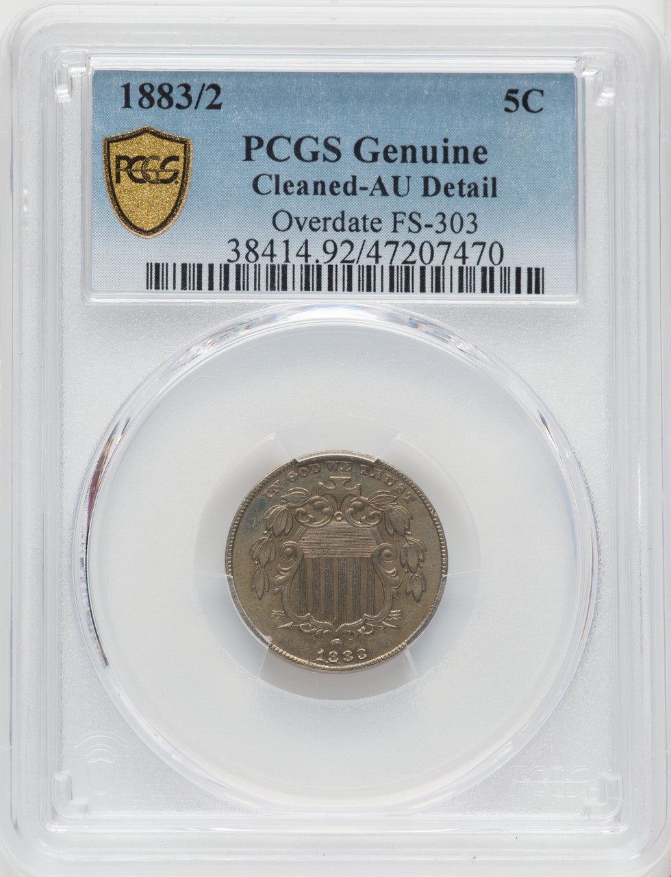 1883/2 5C FS-303 Genuine Shield Nickel Genuine PCGS AU50