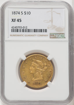 1874-S $10 Liberty Eagle NGC XF45