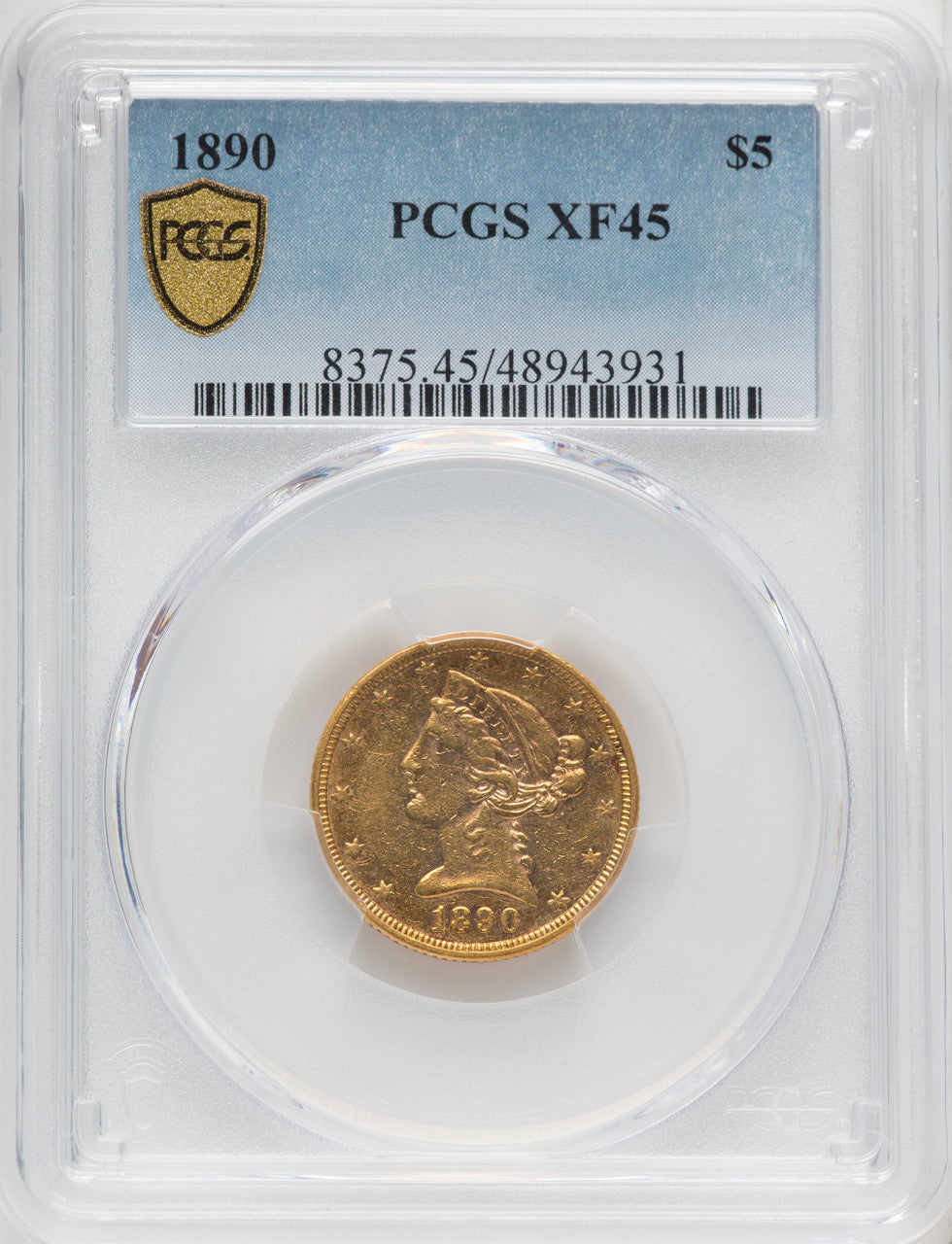 1890 $5 Liberty Half Eagle PCGS XF45
