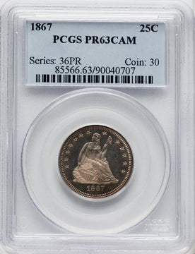 1867 25C CA Proof Seated Quarter PCGS PR63