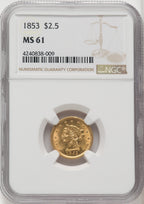 1853 $2.50 Liberty Quarter Eagle NGC MS61 (506218006)