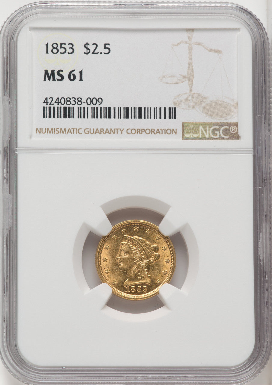 1853 $2.50 Liberty Quarter Eagle NGC MS61 (506218006)