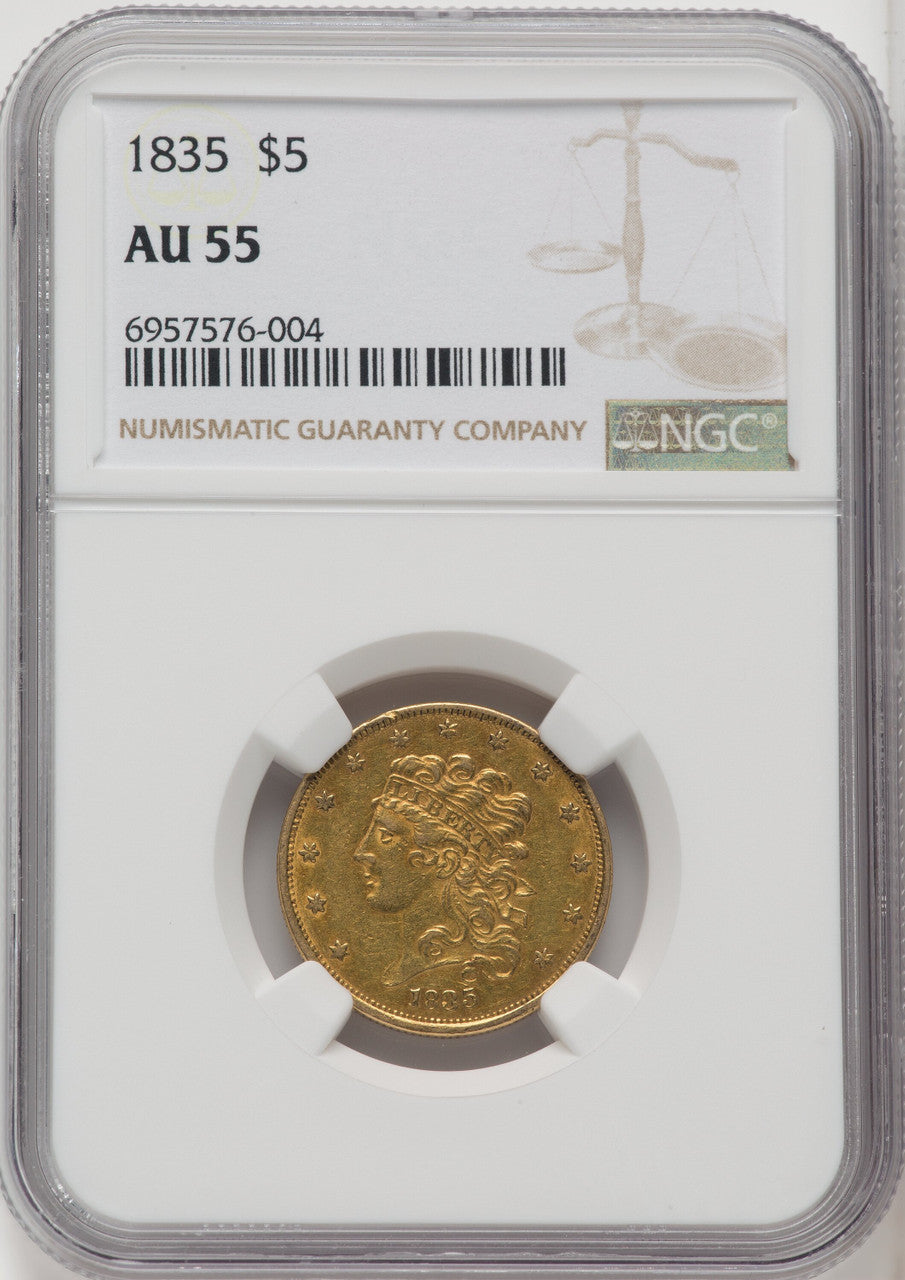 1835 $5 Classic Half Eagle NGC AU55