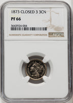 1873 3CN Closed 3 Proof Three Cent Nickel NGC PR66