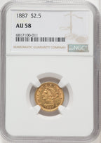 1887 $2.50 Liberty Quarter Eagle NGC AU58