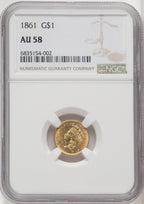 1861 G$1 Gold Dollar NGC AU58