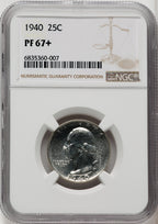 1940 25C Proof Washington Quarter NGC PR67+