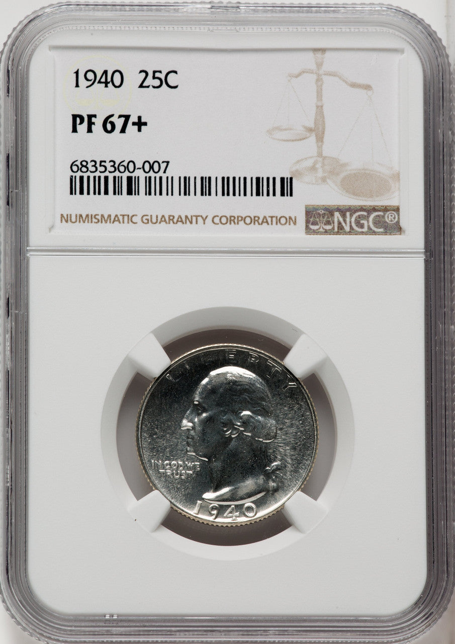 1940 25C Proof Washington Quarter NGC PR67+