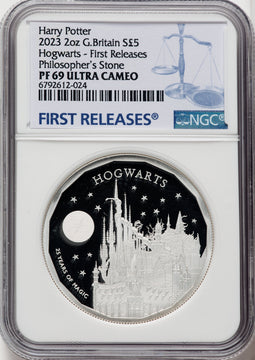 2023 G. Britain Harry Potter Hogwarts 2oz Silver Coin NGC PF69UCAM