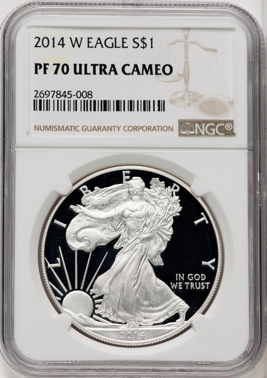 2014-W S$1 Silver Eagle Brown Label NGC PF70