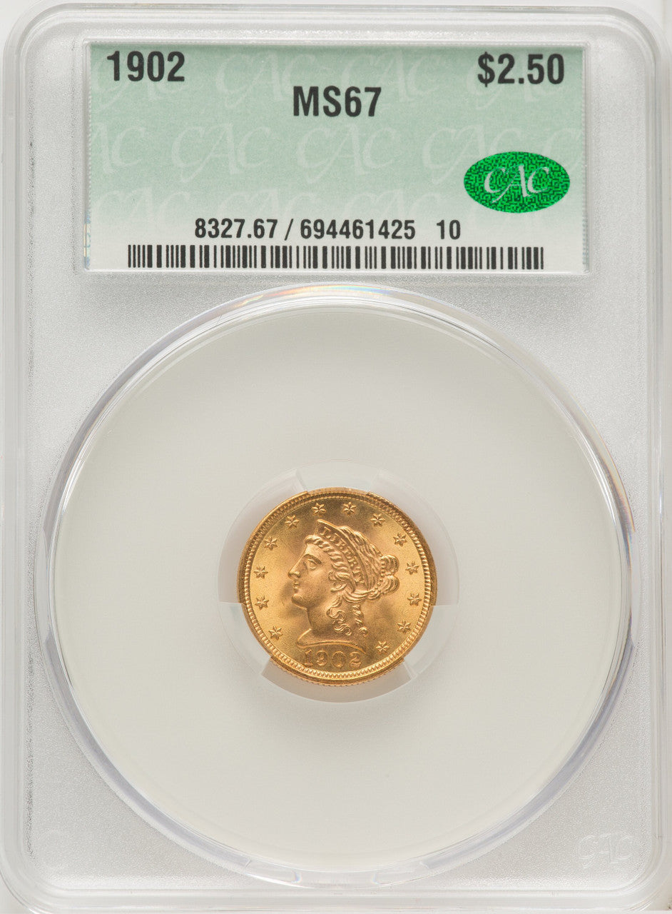 1902 $2.50 Liberty Quarter Eagle CACG MS67