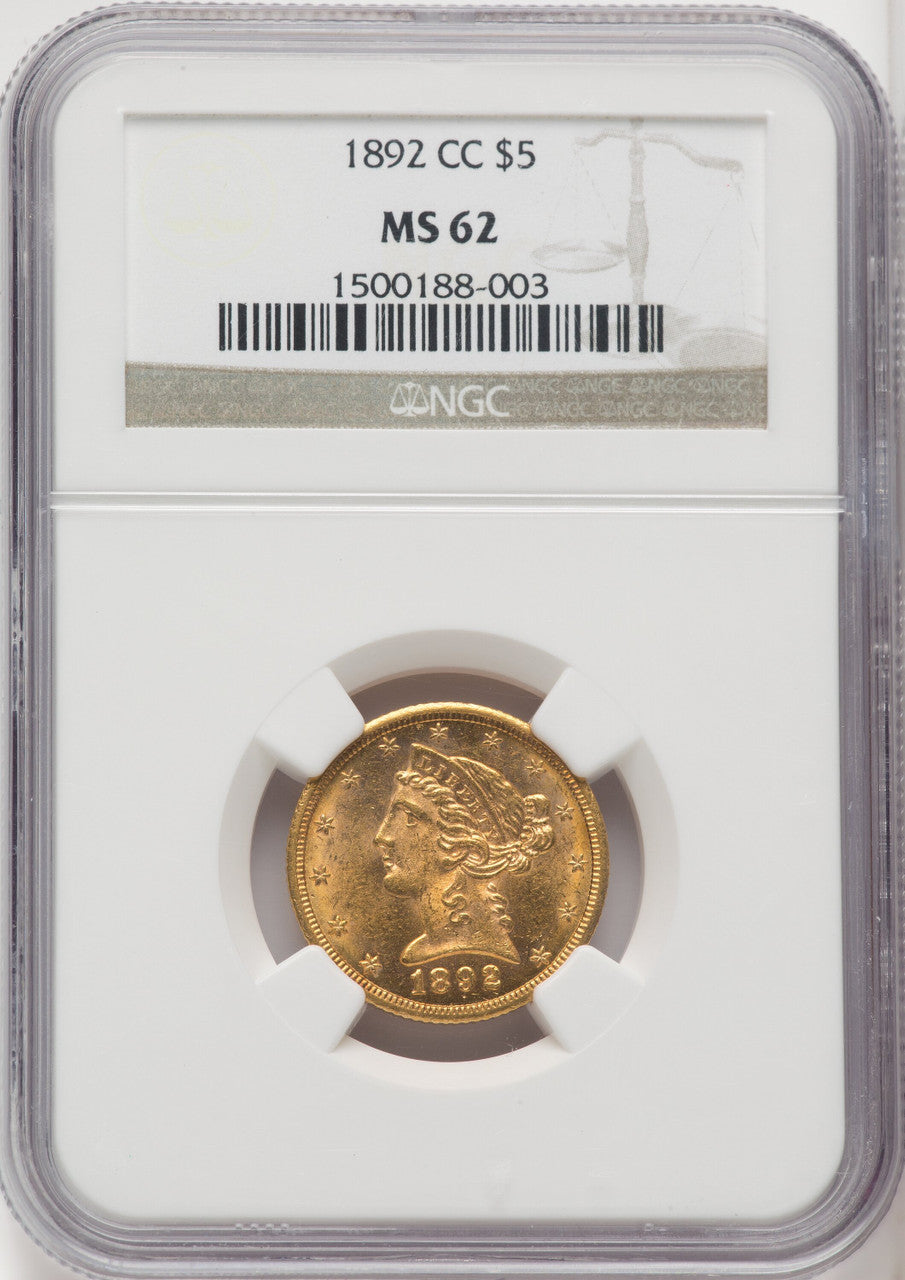1892-CC $5 Liberty Half Eagle NGC MS62