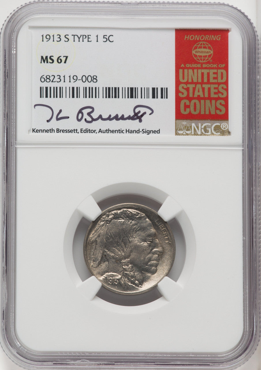 1913-S Type One Kenneth Bressett Red Book Buffalo Nickel NGC MS67