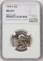 1942-S 25C Washington Quarter NGC MS67+