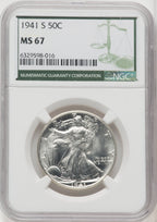1941-S 50C Green Label Walking Liberty Half Dollar NGC MS67
