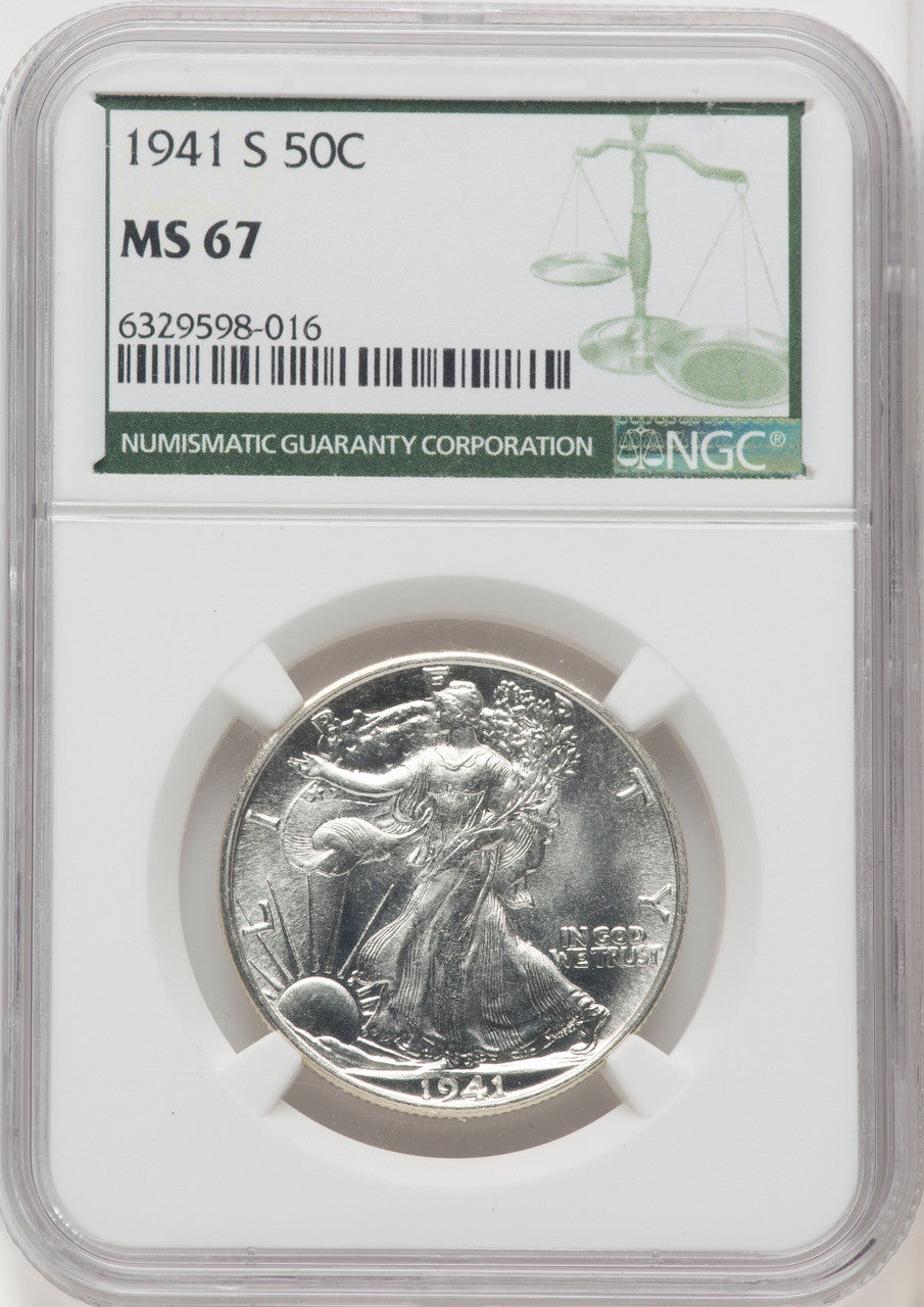 1941-S 50C Green Label Walking Liberty Half Dollar NGC MS67