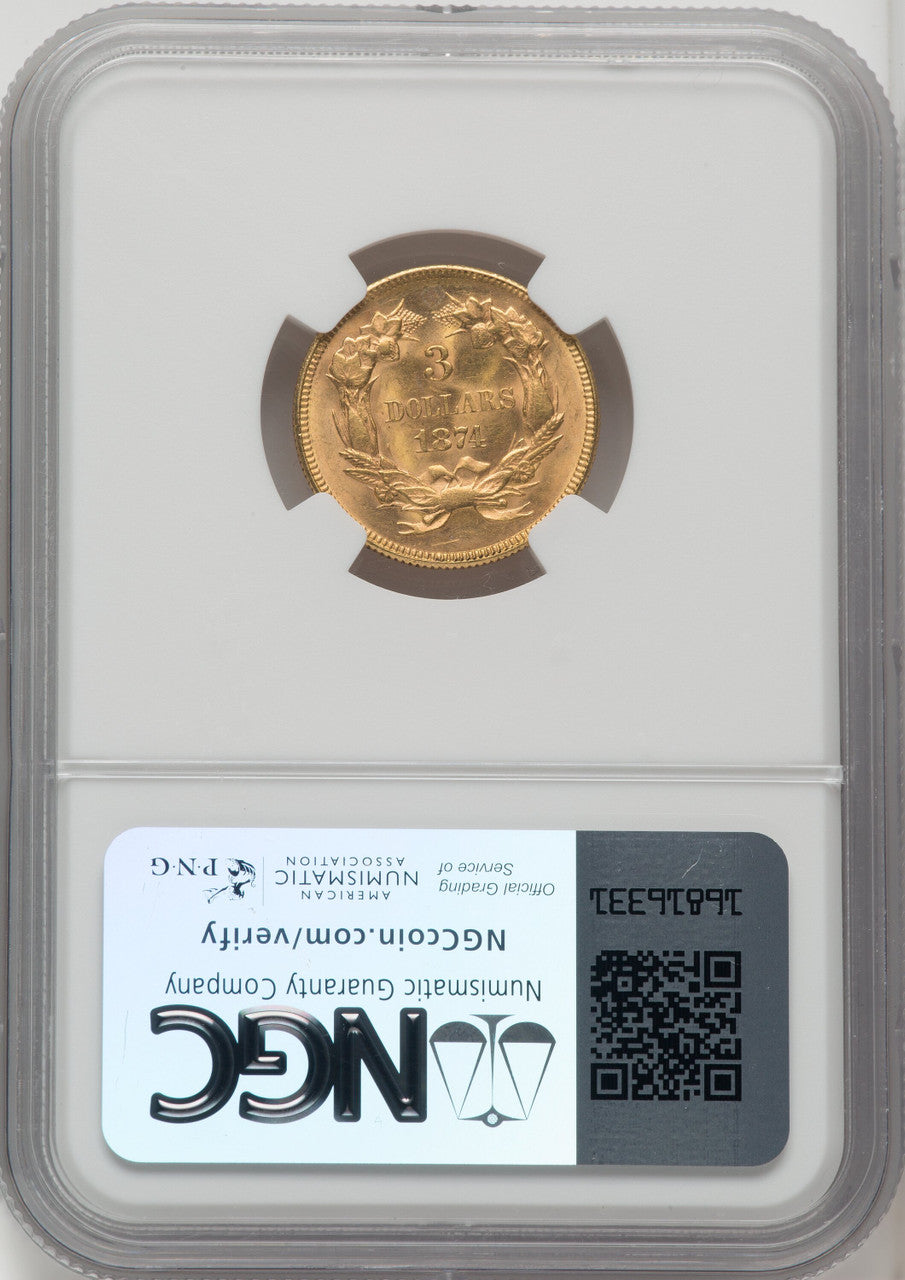 1874 $3 Three Dollar Gold Pieces NGC MS65