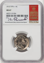 1913 Type One 5C Kenneth Bressett Red Book Buffalo Nickel NGC MS67 (762347005)