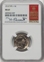 1913 Type One 5C Kenneth Bressett Red Book Buffalo Nickel NGC MS67 (764067001)