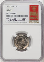 1913 Type One 5C Kenneth Bressett Red Book Buffalo Nickel NGC MS67 (762347006)