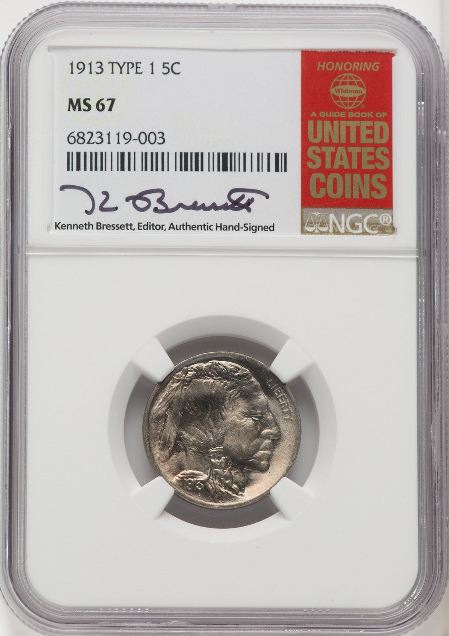 1913 Type One 5C Kenneth Bressett Red Book Buffalo Nickel NGC MS67 (762347006)