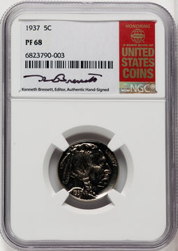 1937 5C Kenneth Bressett Red Book Proof Buffalo Nickel NGC PR68 (762973001)