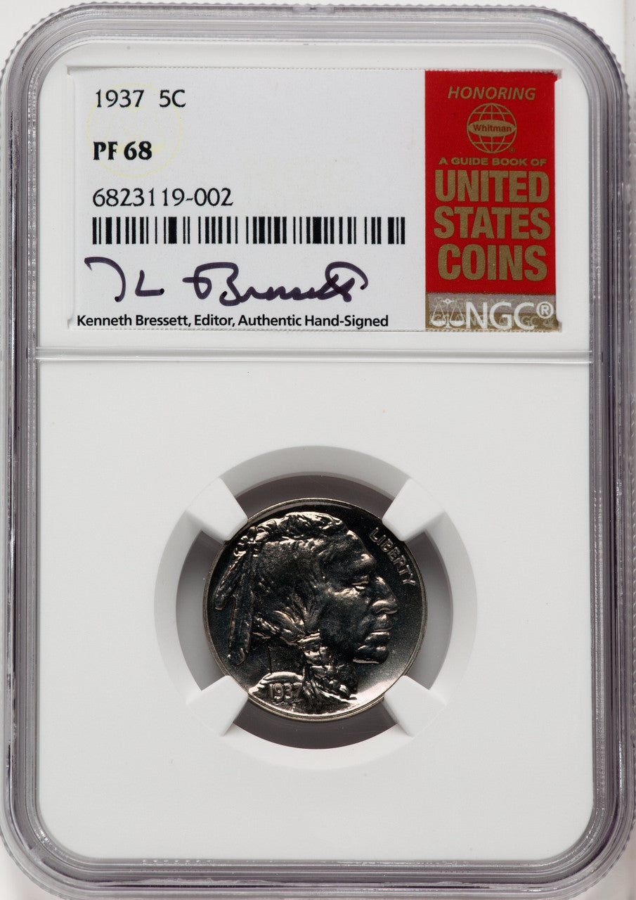 1937 5C Kenneth Bressett Red Book Proof Buffalo Nickel NGC PR68