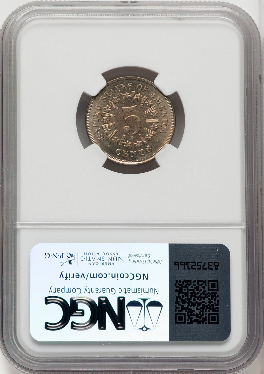 1866 5C RAYS Kenneth Bressett Red Book Shield Nickel NGC MS65